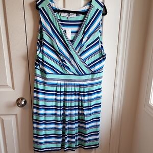 Chic Striped Midi Dress in Blue and Green